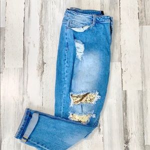 Brand new without tags Sequined distressed jeans